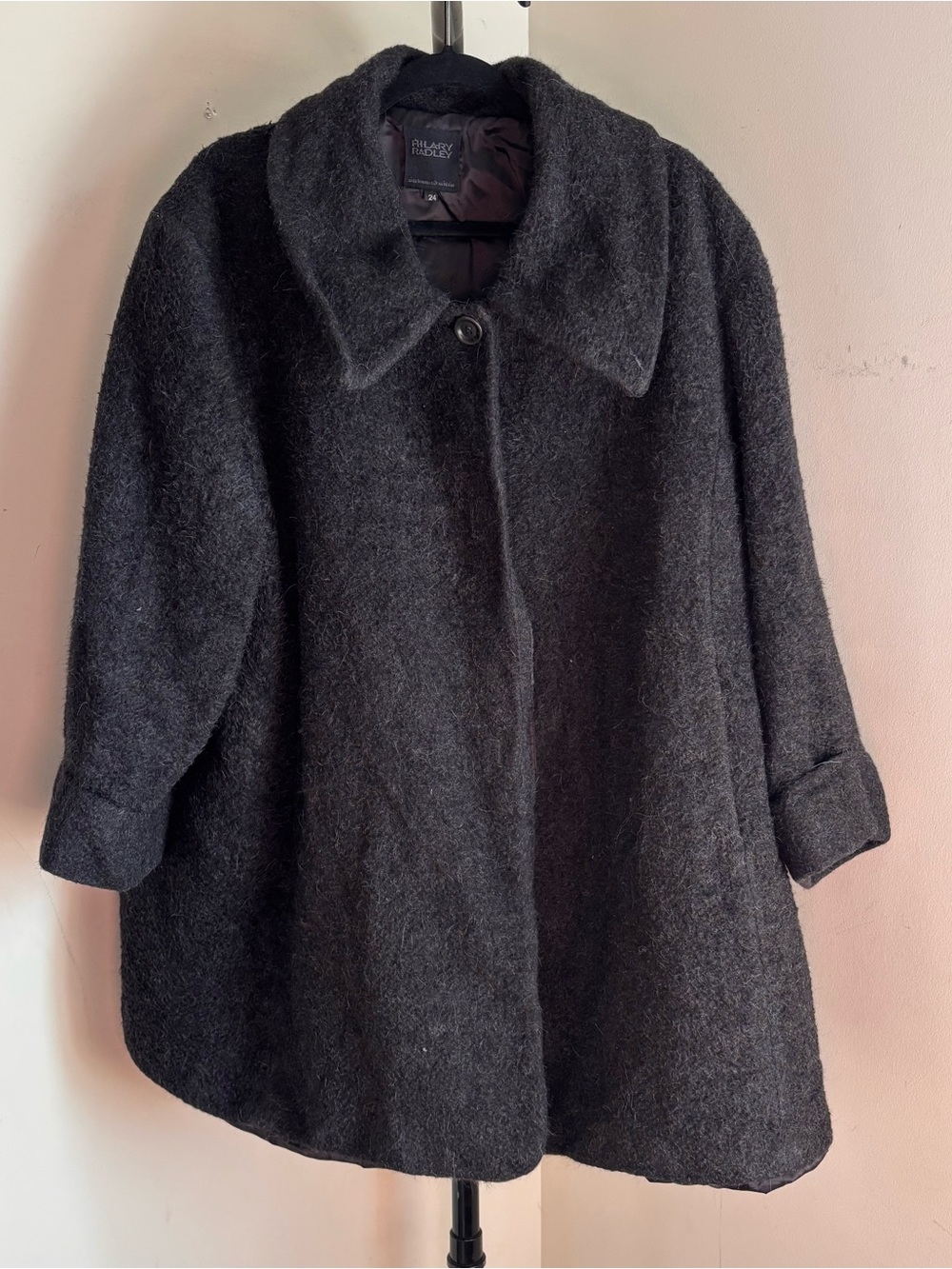 Hilary Radley Dark Gray Fuzzy Alpaca Wool A-Line Coat Made in Peru Womens Sz. 24